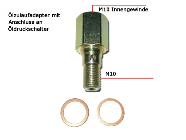 Adattatore sul sensore pressione olio M10x1 interno su M10x1 esterno con foro per ingresso olio