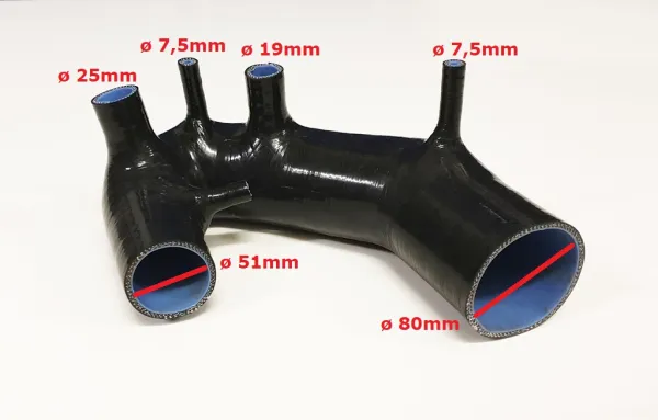 Tubo di aspirazione in silicone per Audi A4, A6 B5 B6 Passat 1.8T 150 CV-193 CV nero ø 51 mm ingresso turbo ø 80 mm ingresso LMM / SENZA set di fascette