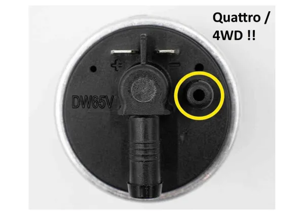 Pompa benzina DeatschWerks DW65v interna al serbatoio 265 L/ora per Audi S3 8L Quattro, Golf 4 R32 4-Motion trazione integrale