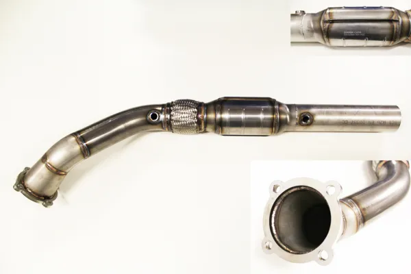 Downpipe 1.8T con omologazione ECE Euro 3 + 4 per Golf 4, Audi A3 TT ø 76mm 200 celle sport cat flex pipe interlock - acciaio inox