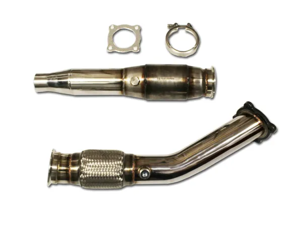 Downpipe per Golf 4, Audi A3, Seat Leon 1.8T ø 76 mm con catalizzatore sportivo a 200 celle con marchio di omologazione E, idoneo fino a Euro 4 Tubo flessibile Interlock - Acciaio inossidabile