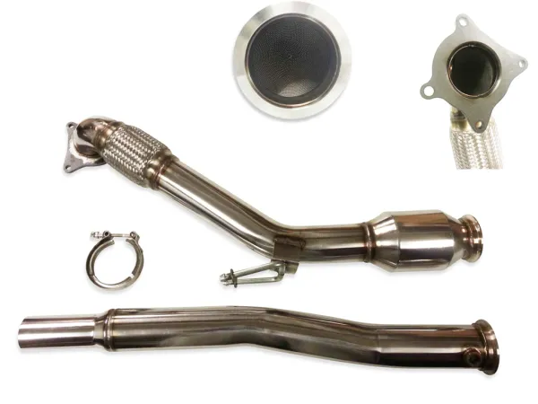 Downpipe TFSI per Golf 5 GTI, Golf 6 GTI, Seat Leon 1P, Audi A3, Audi TT 2.0 TFSI con catalizzatore sportivo a 100 celle in ø 76mm in acciaio inox 76mm