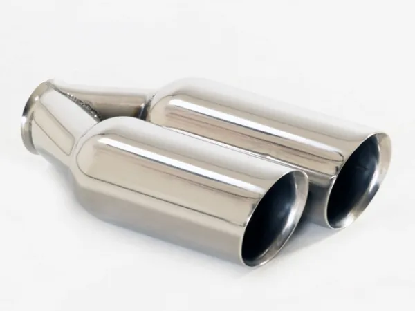 Terminale 87 - 2x90 rotondo smussato con bordo largo a sinistra in acciaio inox