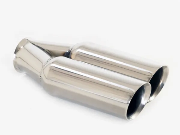 Tubo di scappamento 90 - 2x76 rotondo smussato con bordo largo destro acciaio inox