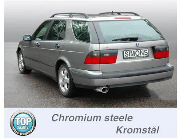 Simons Impianto di scarico sportivo in acciaio cromato ovale da 90/120 mm per SAAB 9-5 Turbo 2.0/2.3 berlina/station wagon e 9-5 Aero berlina/station wagon