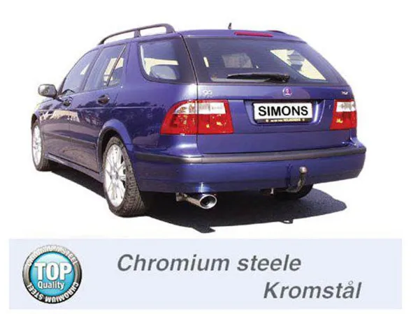 Simons Impianto di scarico sportivo in acciaio cromato 90/120 mm ovale per SAAB 9-5 Turbo 2.0/2.3 Berlina/Station wagon Per modelli senza apertura nella minigonna posteriore