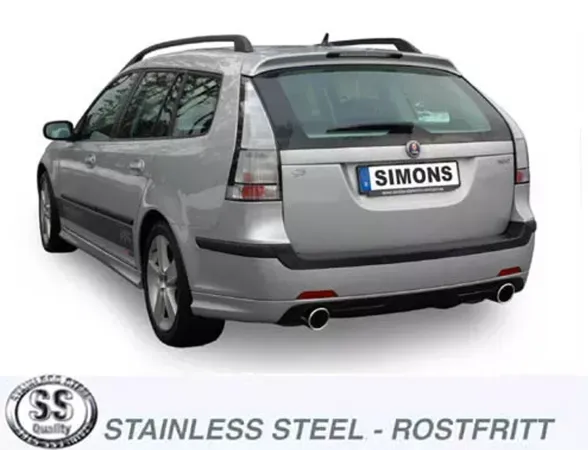 Simons Impianto di scarico sportivo in acciaio inossidabile duplex 100 mm + 100 mm tondo per SAAB 9-3 1.9TiD/1.9TTiD