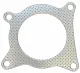 Guarnizione metallica perforata di colore argento, di forma irregolare, con un ampio foro centrale rotondo. Su quattro bracci sono presenti fori di fissaggio più piccoli e rotondi. Per il collegamento tra il turbo e il tubo di scarico 2.0 TFSI.