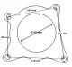 Schema di una guarnizione per il downpipe 2.0 TFSI con apertura circolare (85 mm). Quattro angoli arrotondati con fori di fissaggio. Distanza tra i fori: in alto 107 mm, a destra 111 mm, in basso 118 mm, a sinistra 88 mm.